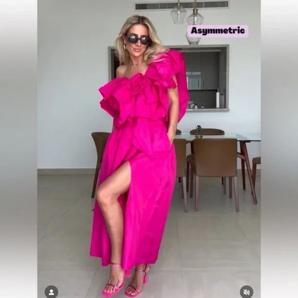 ZARA SET FUCHSIA VOLUMINOUS RUFFLE TOP + SKIRT - Picture 5 of 5